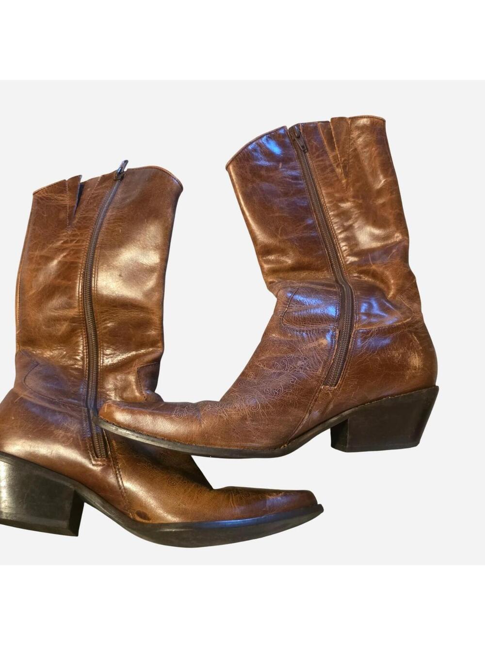 Women’s-Matisse Anthropology brown Leather western Boots zip up size 8.5  #boots